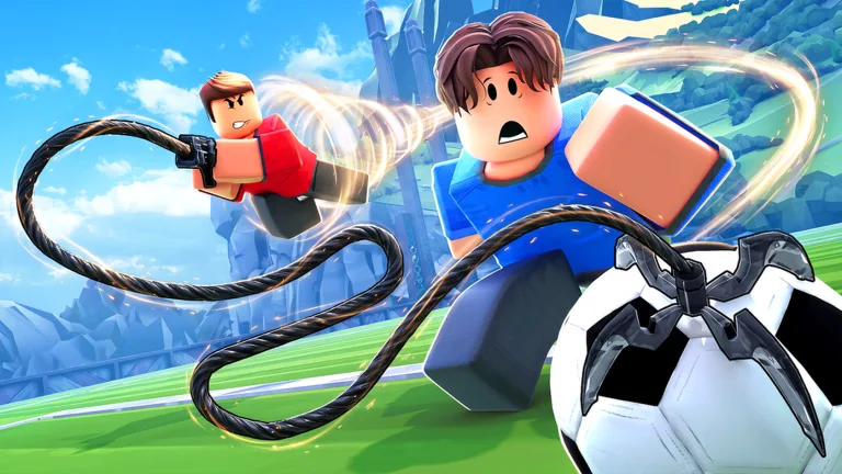 Two Illegal Soccer players contesting the ball with a grappling hook