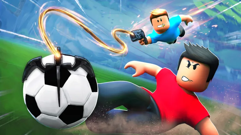 Illegal Soccer player sliding into a tackle against a grappling-hook opponent